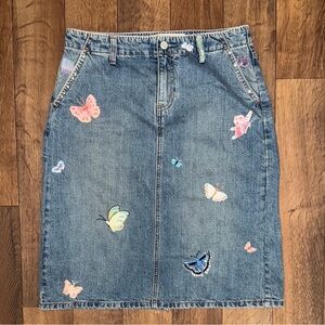 GAP Vintage Y2K Denim Skirt Size 12 Embellished Embroidered Butterfly Patch Boho